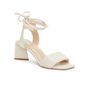 Vince Camuto Vernisa Cream Lace Up Ankle Block Heel Sandals